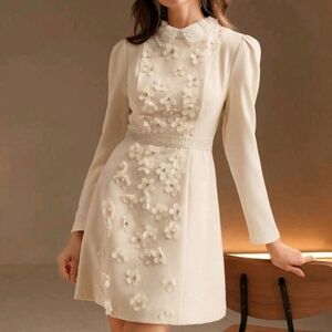 Autumn/Winter Lace Patchwork High-End Peter Pan Collar Embroidery Bubble Dress